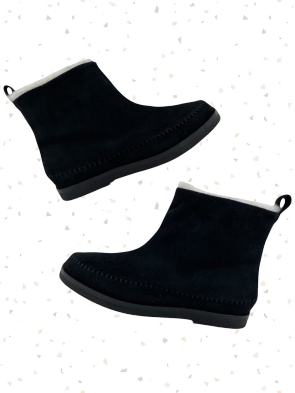 Jenni Kayne Black Suede Shearling Moc Boot Neutral Minimalist Ankle Bootie 38
